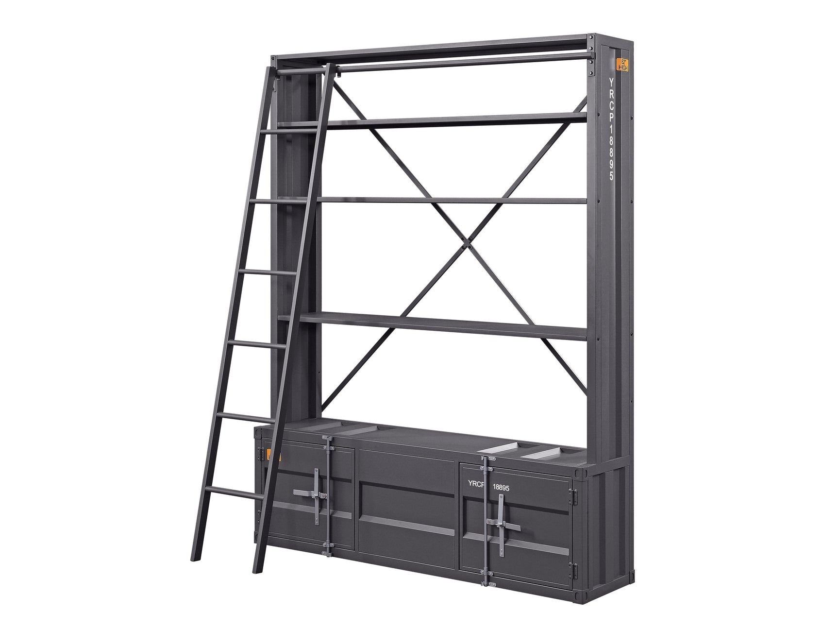 Cargo Gunmetal Bookshelf & Ladder - Ornate Home