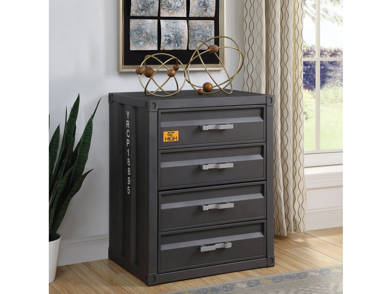 Cargo Gunmetal Chest W/4 Drawers - Ornate Home