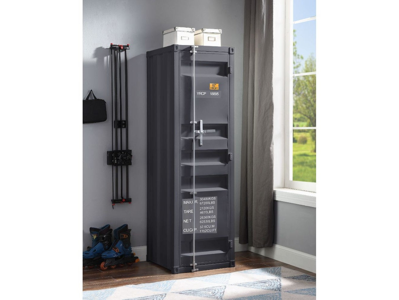 Cargo Gunmetal Wardrobe (Single Door) - Ornate Home