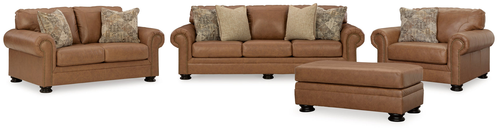 Carianna Caramel Sofa, Loveseat, Oversized Chair and Ottoman - Ornate Home