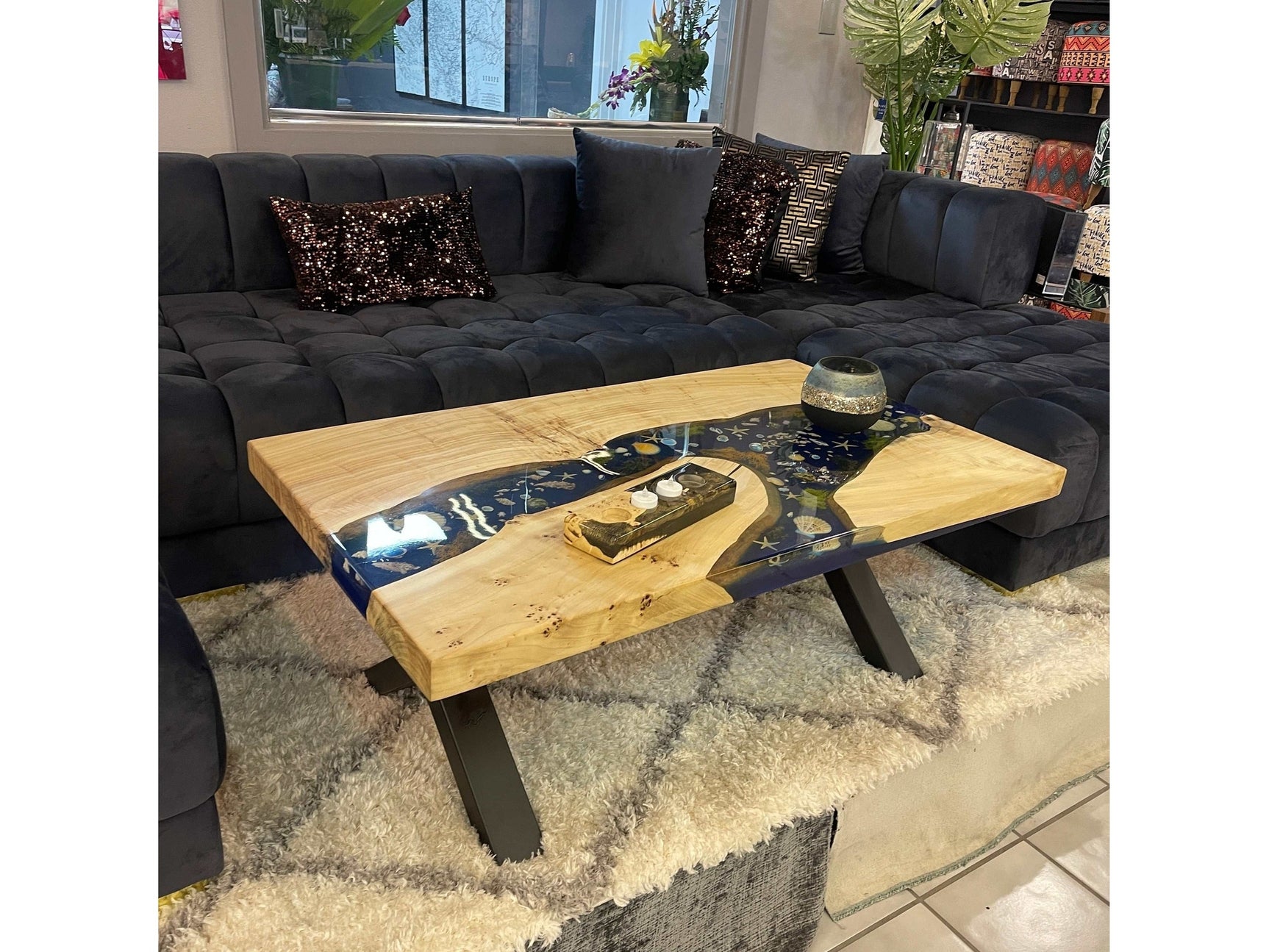 Caribbean Natural Live Edge Epoxy Decorated Coffee Table - Ornate Home