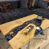Caribbean Natural Live Edge Epoxy Decorated Coffee Table - Ornate Home