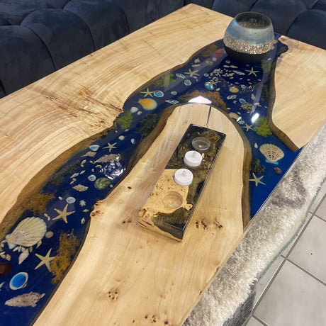 Caribbean Natural Live Edge Epoxy Decorated Coffee Table - Ornate Home