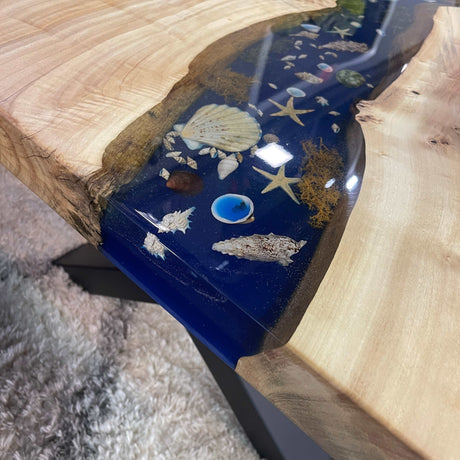 Caribbean Natural Live Edge Epoxy Decorated Coffee Table - Ornate Home