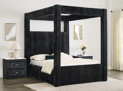 Carla Black Velvet Queen Canopy Bed - Ornate Home