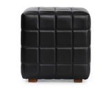Carlo Black Leather Square Ottoman - Ornate Home