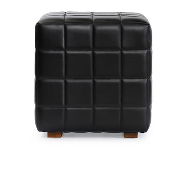 Carlo Black Leather Square Ottoman - Ornate Home