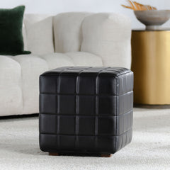 Carlo Black Leather Square Ottoman - Ornate Home