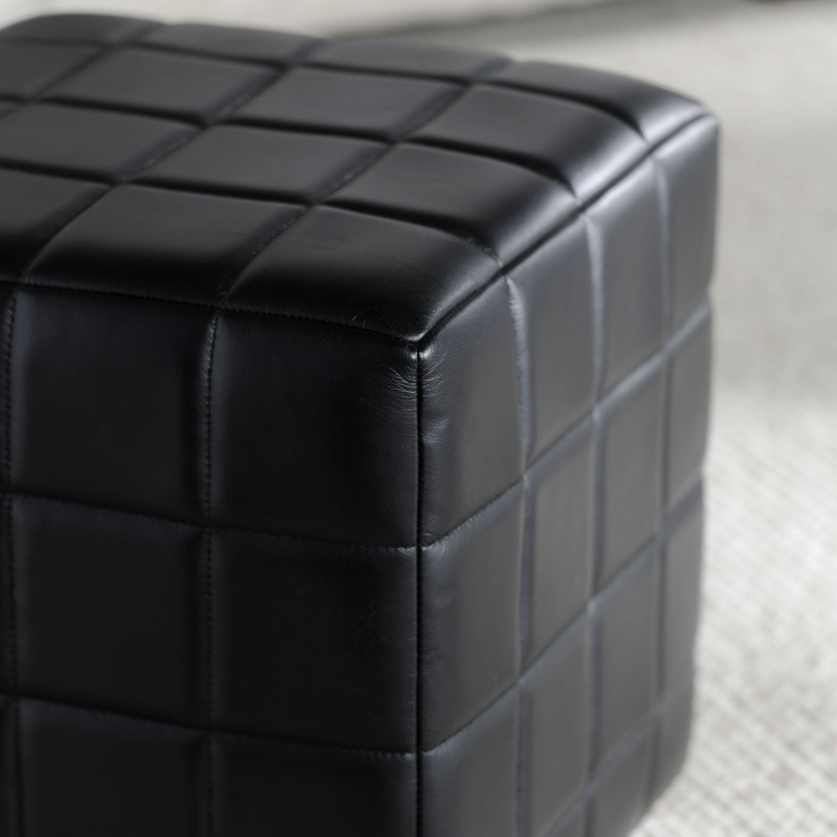 Carlo Black Leather Square Ottoman - Ornate Home