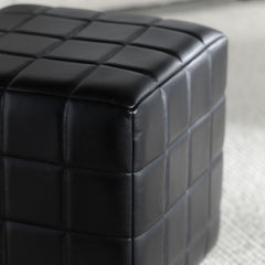 Carlo Black Leather Square Ottoman - Ornate Home