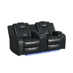 Carlo Pebble Black Power Motion Loveseat with Power Headrest, Console and LED - Ornate Home