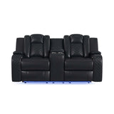 Carlo Pebble Black Power Motion Loveseat with Power Headrest, Console and LED - Ornate Home