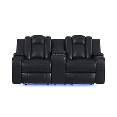 Carlo Pebble Black Power Motion Loveseat with Power Headrest, Console and LED - Ornate Home