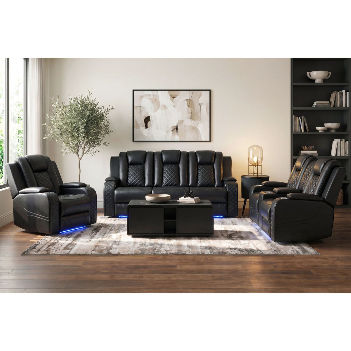 Carlo Pebble Black Power Motion Recliner with Power Headrest, LED - Ornate Home