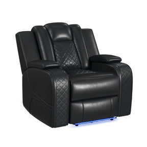 Carlo Pebble Black Power Motion Recliner with Power Headrest, LED - Ornate Home