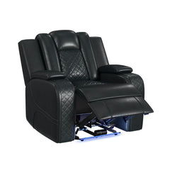 Carlo Pebble Black Power Motion Recliner with Power Headrest, LED - Ornate Home
