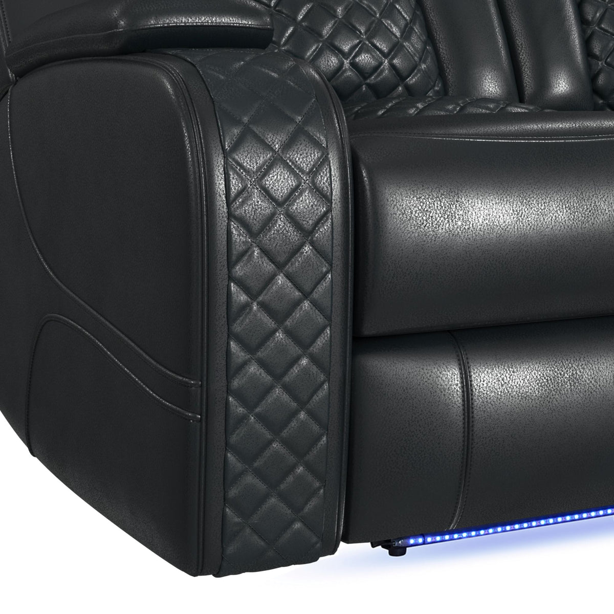 Carlo Pebble Black Power Motion Recliner with Power Headrest, LED - Ornate Home