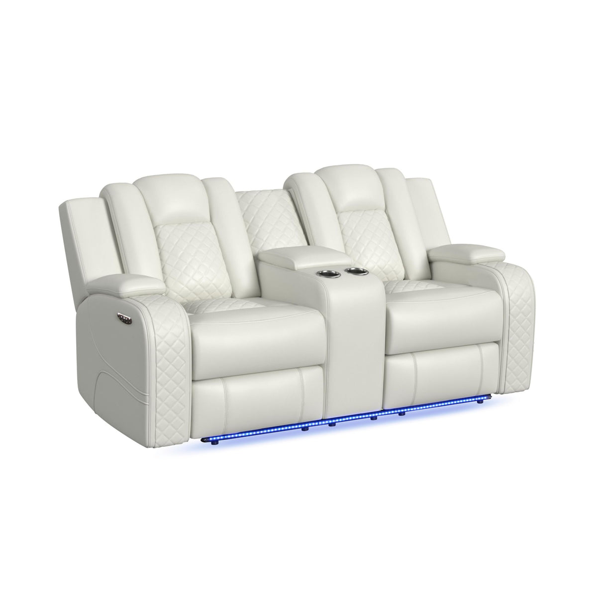 Carlo Pebble Oyster Power Motion Loveseat with Power Headrest, Console and LED - Ornate Home