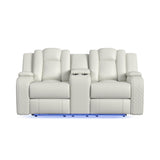 Carlo Pebble Oyster Power Motion Loveseat with Power Headrest, Console and LED - Ornate Home