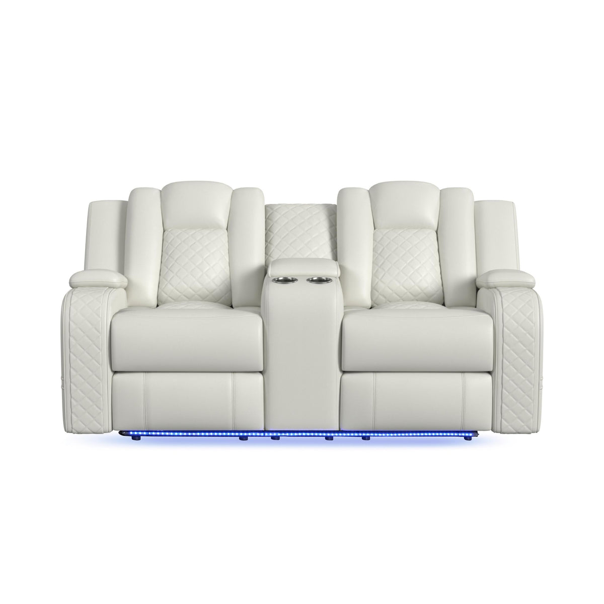 Carlo Pebble Oyster Power Motion Loveseat with Power Headrest, Console and LED - Ornate Home