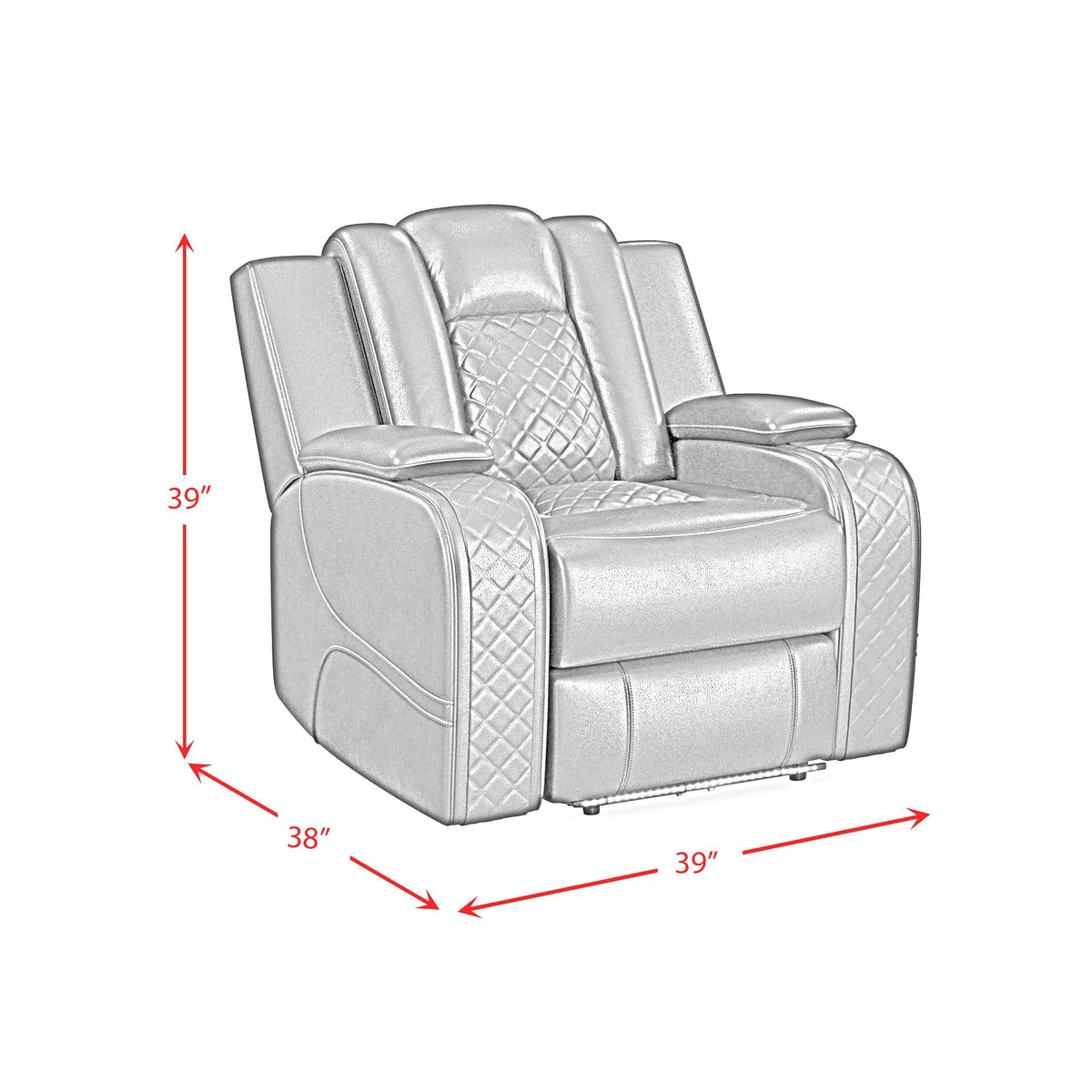 Carlo Pebble Oyster Power Motion Recliner with Power Headrest, LED - Ornate Home