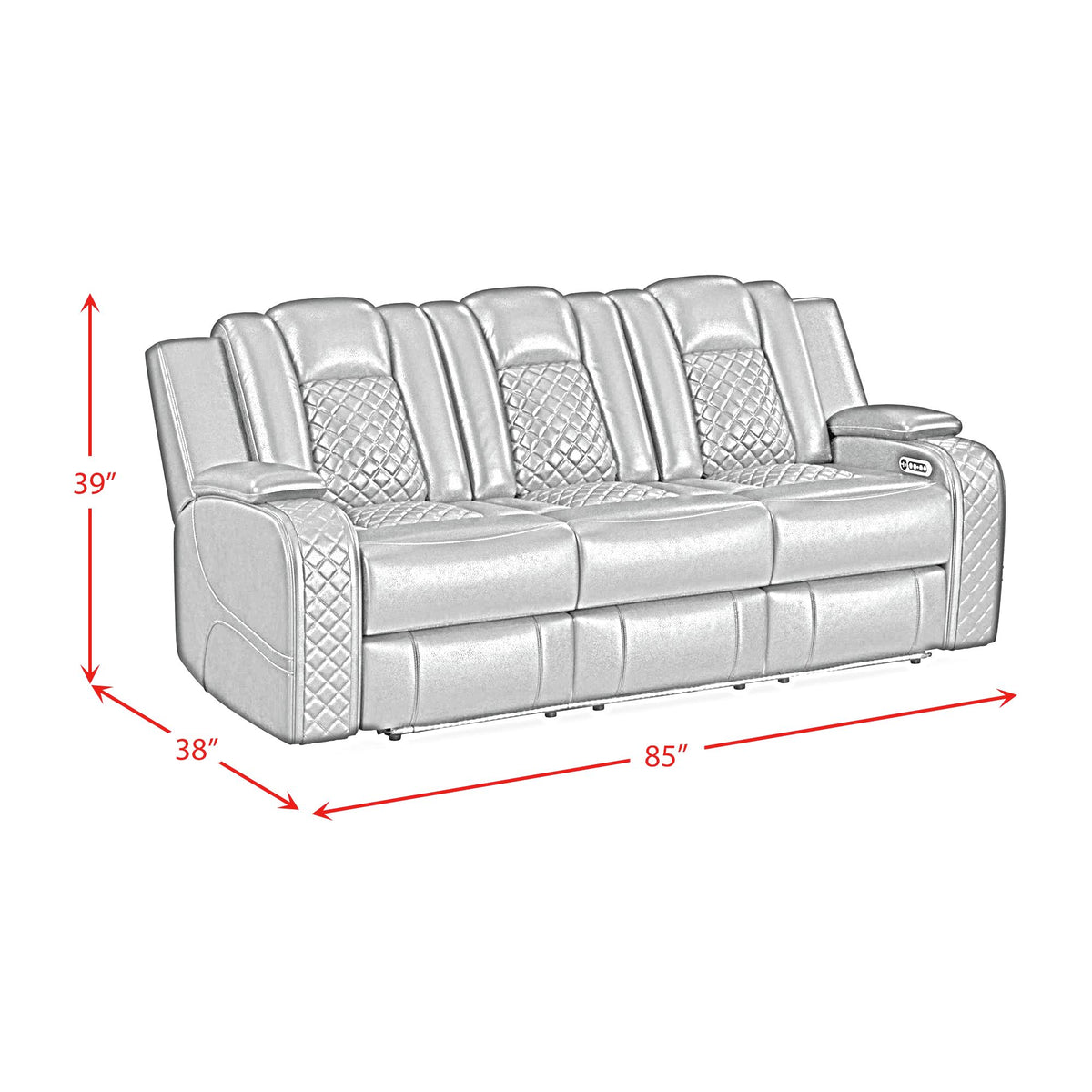 Carlo Pebble Oyster Power Motion Sofa with Power Headrest, Dropdown Table, Power Strip, LED and Reading Light - Ornate Home