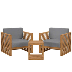 Carlsbad Natural/Gray 3-Piece Teak Wood Outdoor Patio Set - 50.5x66" - Ornate Home