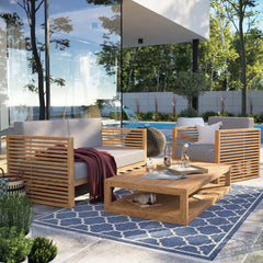 Carlsbad Natural/Gray 3-Piece Teak Wood Outdoor Patio Set - 64.5x95" - Ornate Home