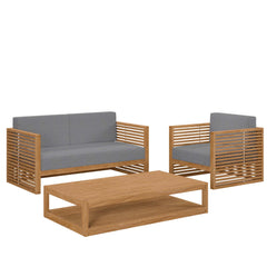Carlsbad Natural/Gray 3-Piece Teak Wood Outdoor Patio Set - 64.5x95" - Ornate Home