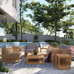 Carlsbad Natural/Gray 6-Piece Teak Wood Outdoor Patio Set - Ornate Home