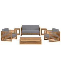 Carlsbad Natural/Gray 6-Piece Teak Wood Outdoor Patio Set - Ornate Home