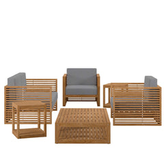 Carlsbad Natural/Gray 6-Piece Teak Wood Outdoor Patio Set - Ornate Home
