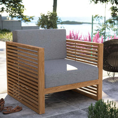 Carlsbad Natural/Gray Teak Wood Outdoor Patio Armchair - Ornate Home