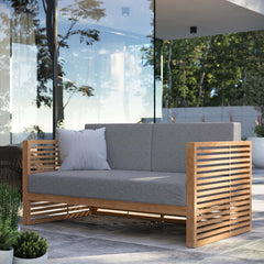 Carlsbad Natural/Gray Teak Wood Outdoor Patio Loveseat - Ornate Home