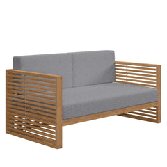 Carlsbad Natural/Gray Teak Wood Outdoor Patio Loveseat - Ornate Home