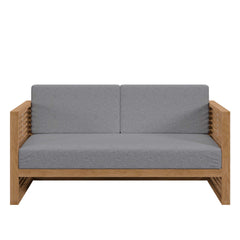 Carlsbad Natural/Gray Teak Wood Outdoor Patio Loveseat - Ornate Home