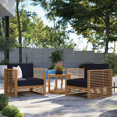 Carlsbad Natural/Navy 3-Piece Teak Wood Outdoor Patio Set - 50.5x66" - Ornate Home