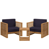 Carlsbad Natural/Navy 3-Piece Teak Wood Outdoor Patio Set - 50.5x66" - Ornate Home