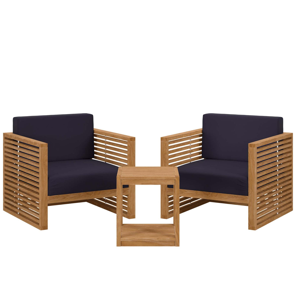 Carlsbad Natural/Navy 3-Piece Teak Wood Outdoor Patio Set - 50.5x66" - Ornate Home