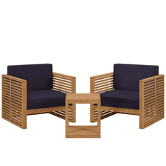 Carlsbad Natural/Navy 3-Piece Teak Wood Outdoor Patio Set - 50.5x66" - Ornate Home