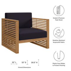 Carlsbad Natural/Navy 3-Piece Teak Wood Outdoor Patio Set - 50.5x66" - Ornate Home