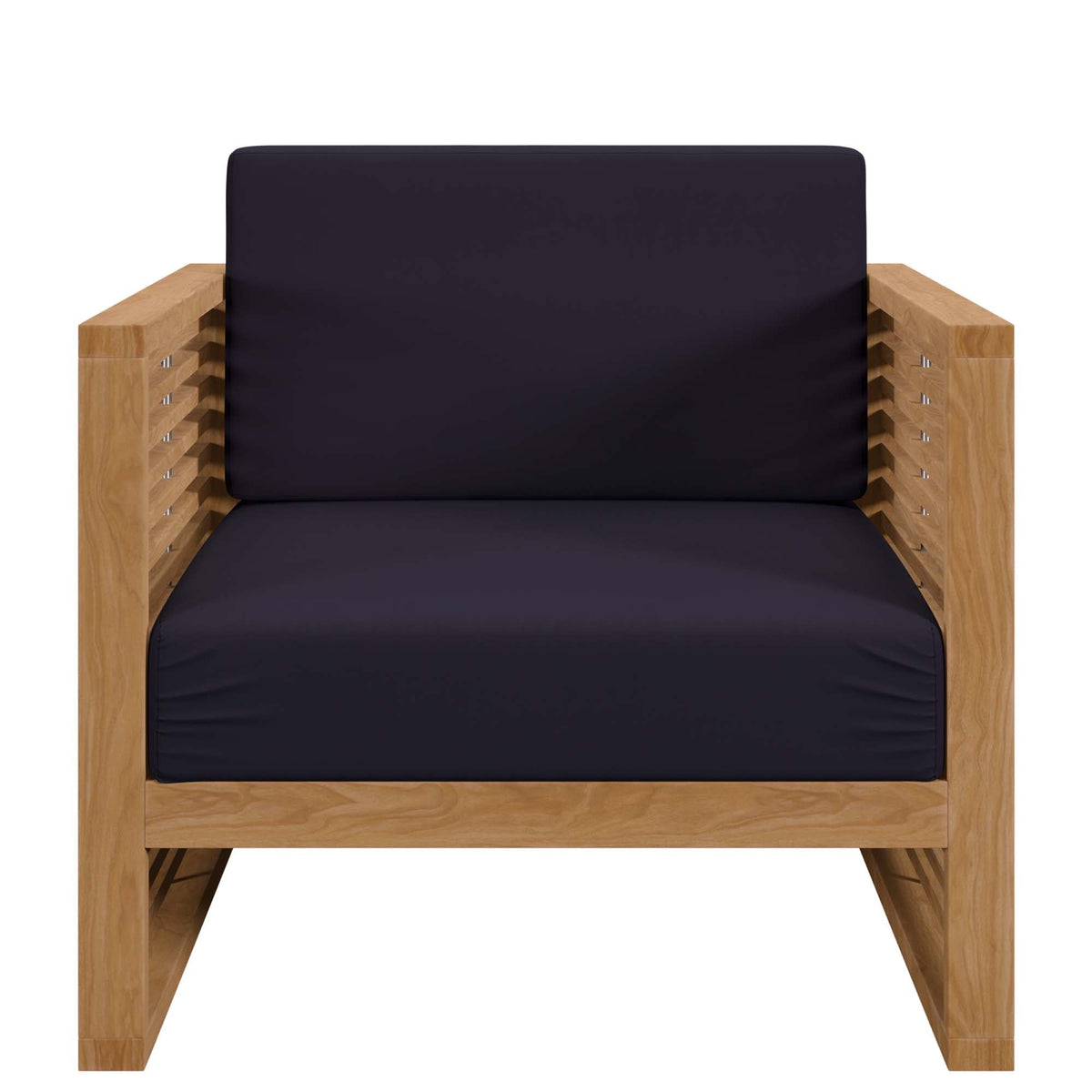 Carlsbad Natural/Navy Teak Wood Outdoor Patio Armchair - Ornate Home