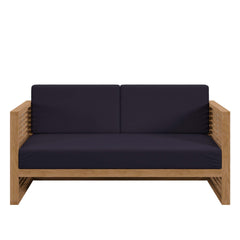 Carlsbad Natural/Navy Teak Wood Outdoor Patio Loveseat - Ornate Home