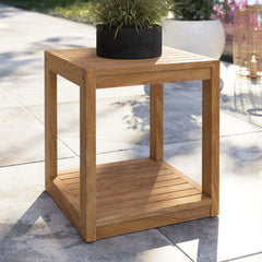 Carlsbad Natural Teak Wood Outdoor Patio Side Table - Ornate Home