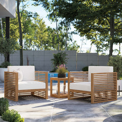 Carlsbad Natural/White 3-Piece Teak Wood Outdoor Patio Set - 50.5x66" - Ornate Home