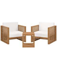 Carlsbad Natural/White 3-Piece Teak Wood Outdoor Patio Set - 50.5x66" - Ornate Home