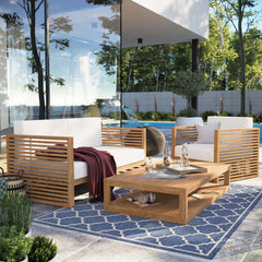 Carlsbad Natural/White 3-Piece Teak Wood Outdoor Patio Set - 64.5x95" - Ornate Home