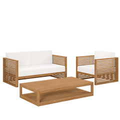 Carlsbad Natural/White 3-Piece Teak Wood Outdoor Patio Set - 64.5x95" - Ornate Home