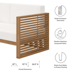Carlsbad Natural/White 3-Piece Teak Wood Outdoor Patio Set - 64.5x95" - Ornate Home