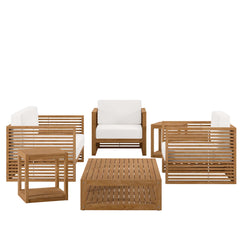 Carlsbad Natural/White 6-Piece Teak Wood Outdoor Patio Set - Ornate Home